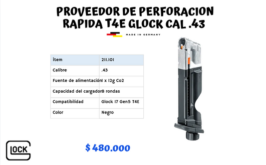Proveedor PERFORACION RAPIDA T4E Glock CAL .43