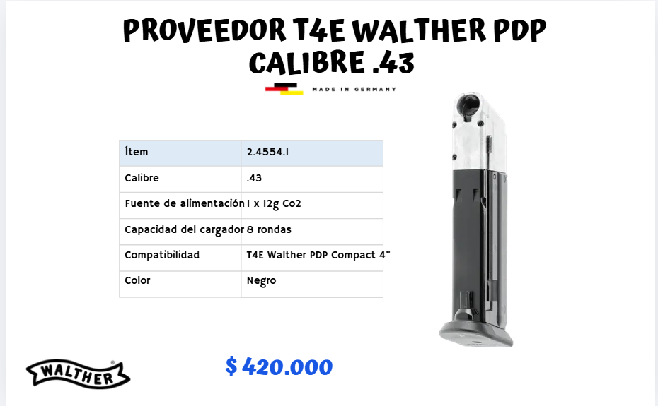 Proveedor T4E WALTHER PDP CAL .43