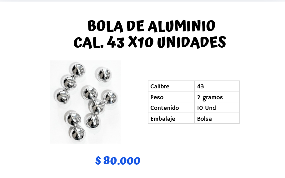 Bola De Aluminio Cal .43 x 10 UNI