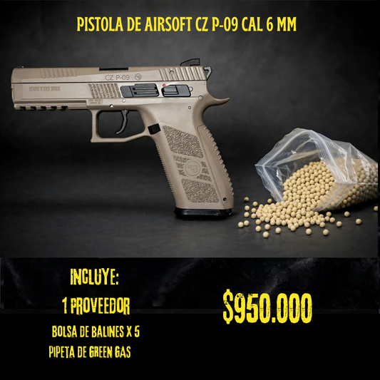 Pistola De Airsoft Cz P-09 Cal 6 mm GREEN GAS