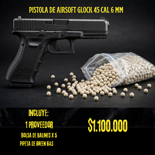 Pistola De Airsoft Glock 45 Cal 6 mm GREEN GAS