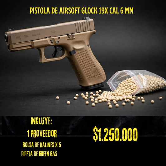 Pistola De Airsoft Glock 19x Cal 6 mm GREEN GAS