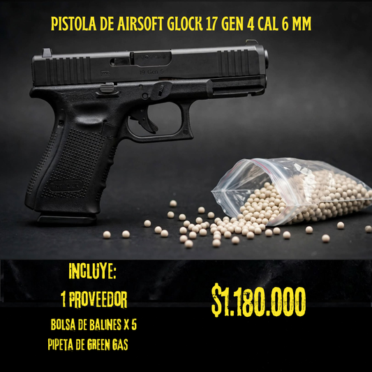 Pistola De Airsoft Glock 17 Gen 4 Cal 6 mm GREEN GAS