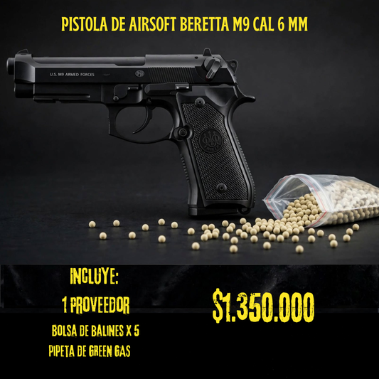 Pistola De Airsoft Beretta M9 GREEN GAS Cal 6 mm