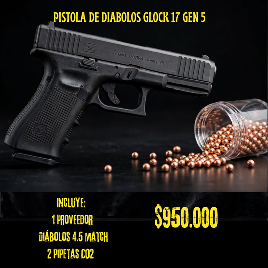 Pistola de Balines y diabolos Glock 17 Cal 4.5 mm