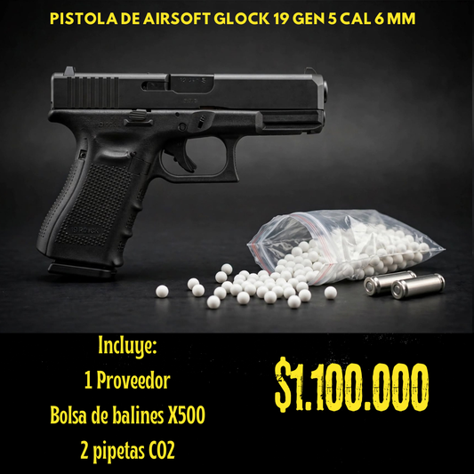 Pistola De Airsoft Glock 19 Gen5 Cal 6 mm CO2