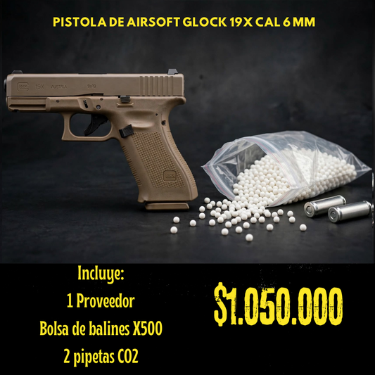 Pistola De Airsoft Glock 19X Cal 6 mm CO2