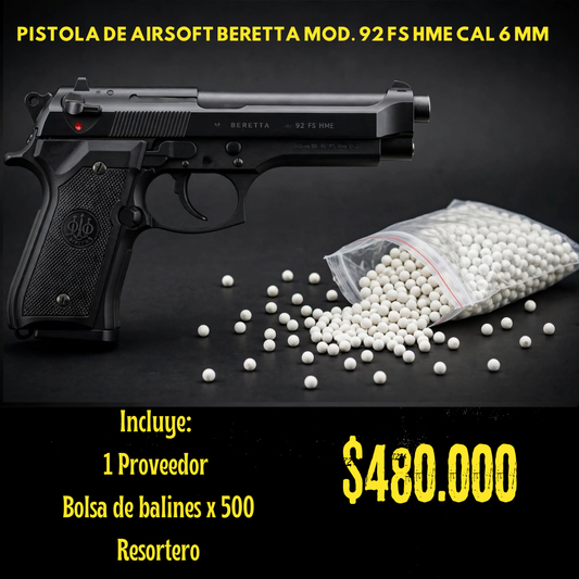 Pistola De Airsoft Beretta M9 WORLD DEFENDER Cal 6 mm RESORTE